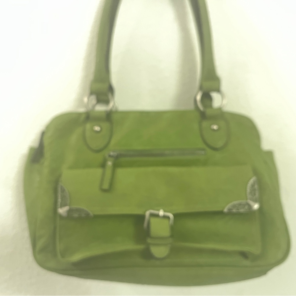 Bueno Green Faux Leather Satchel Handbag Shoulder Bag Multiple Pockets